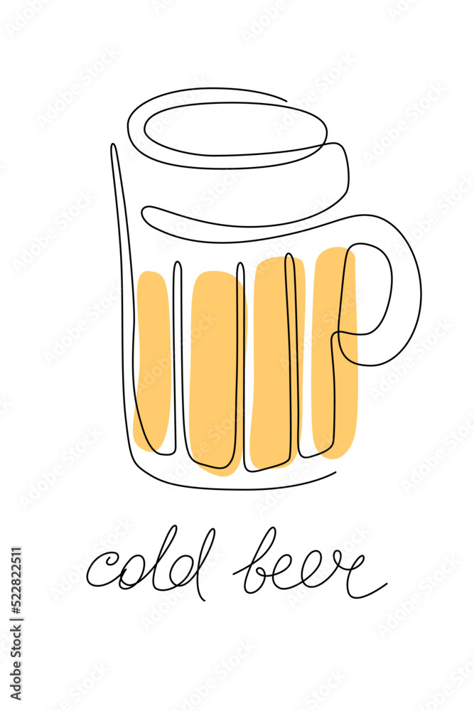 One line drawing cold beer One line drawing cold beer