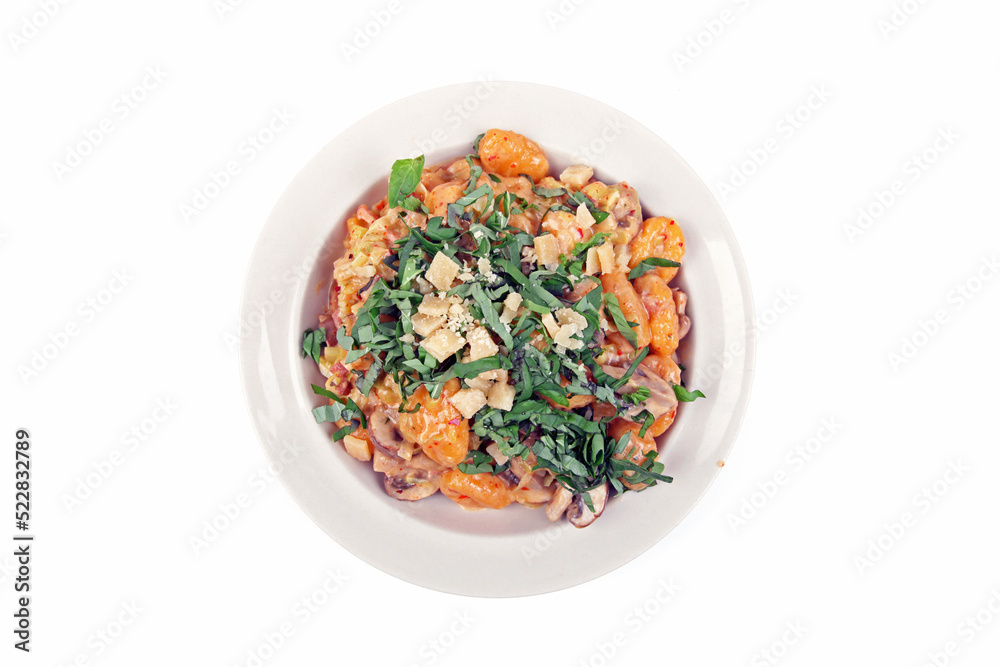 Süßkartoffelgnocchi-Pfanne mit Bacon und Champignons Süßkartoffelgnocchi-Pfanne mit Bacon und Champignons