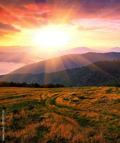 spectacular summer scenery, awesome sunset landscape, beautiful nature background in the mountains, Carpathian mountains, Ukraine, Europe 