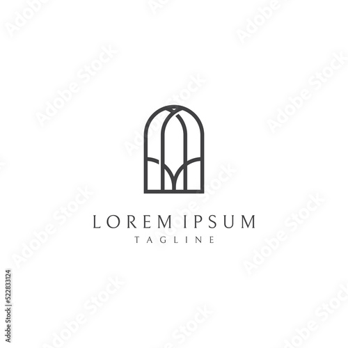 Abstract elements of arch line vector logo, for the construction of doors, windows, buildings and architecture. On a black and white isolated background.