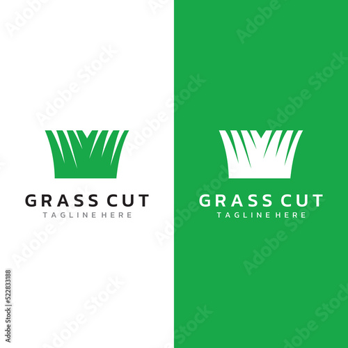 Natural green grass, meadow, and mowed grass element logo in Spring vector logo design template.