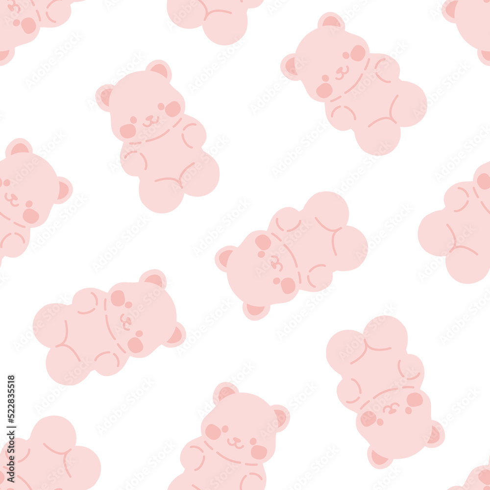 Seamless pattern with pink gummy bears