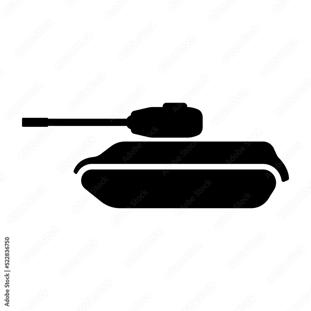 Armored military tank icon. Black silhouette. Side view. Vector simple flat graphic illustration. Isolated object on a white background. Isolate. Armored military tank icon. Black silhouette. Side view. Vector simple flat graphic illustration. Isolated object on a white background. Isolate.
