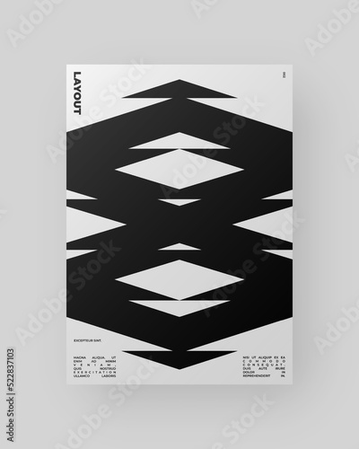 Abstract Poster Design. Vertical A4 format. Modernism brochure. Refraction and Distortion Glass Effect. Minimal illustration brutalism inspired.