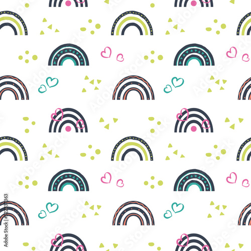 Seamless pattern with hand drawn boho rainbow