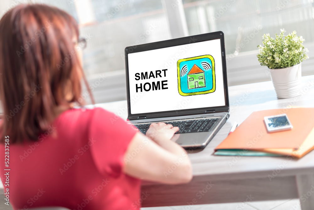 Smart home concept on a laptop screen Smart home concept on a laptop screen