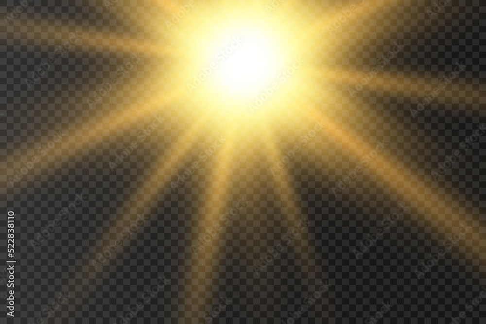 Yellow sun with rays and glow.Bright beautiful star. Yellow sun with rays and glow.Bright beautiful star.