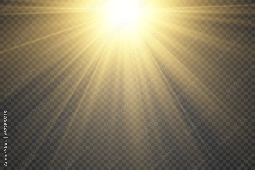 Yellow sun with rays and glow.Bright beautiful star.