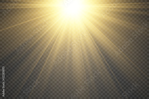 Yellow sun with rays and glow.Bright beautiful star.