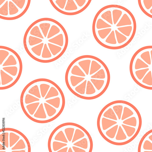 Seamless pattern with pink grapefruit slices.