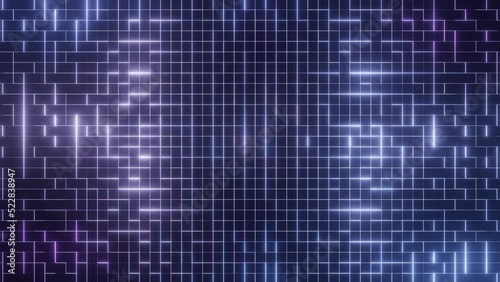 This stock video features 3 versions of glowing animation on a digital grid, each for 20 seconds.