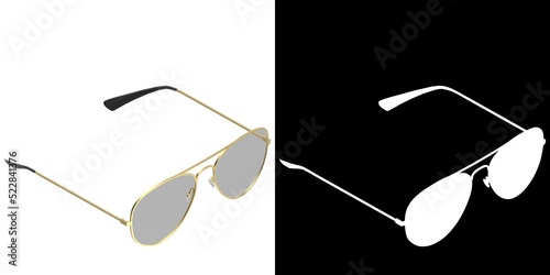 Schilderij op canvas 3D rendering illustration of aviator style eyeglasses