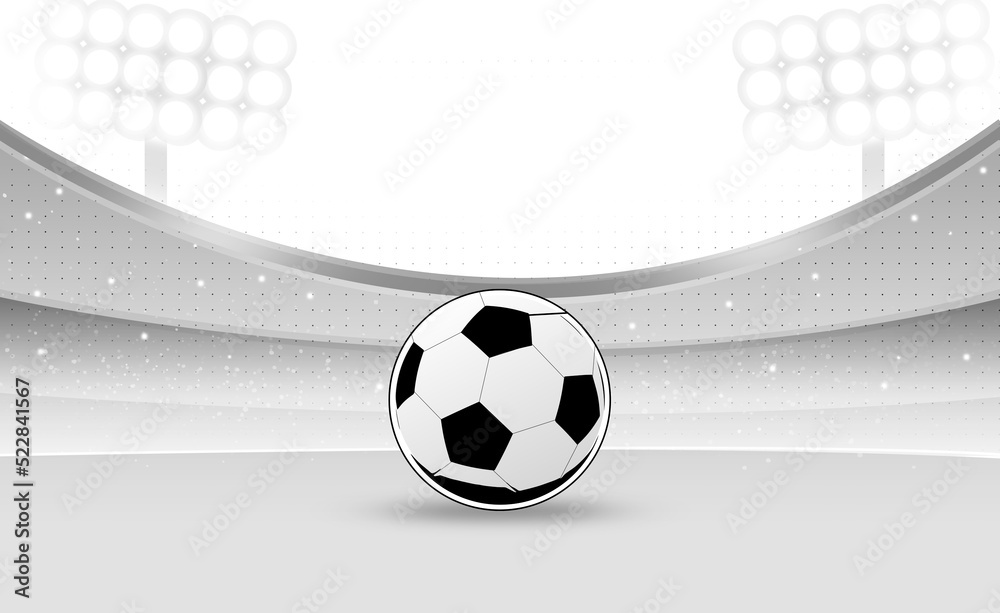 Black and White Empty Soccer Stadium with Football in Center