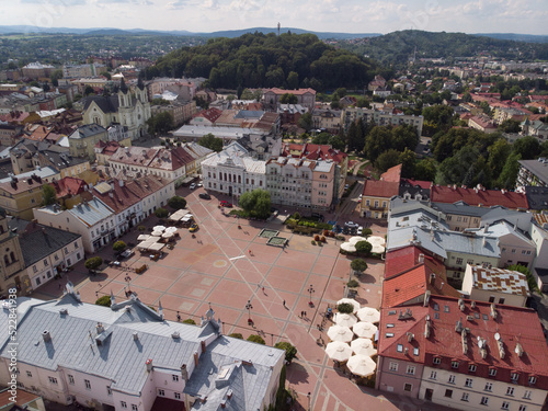 Sanok latem z lotu ptaka/Samok town aerial view in summer, Subcarpathia Province, Poland