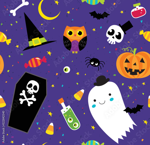 Cute and creepy. This whimsical Halloween themed vector pattern is fun and spooky. Perfect for seamless backgrounds, wallpaper, or surface designs. 