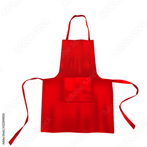 Realistic red blank apron mock up with fabric texture isolated from background. Vector protective cooking cloth template. Restaurant chef, waiter or barman uniform mockup for branding.