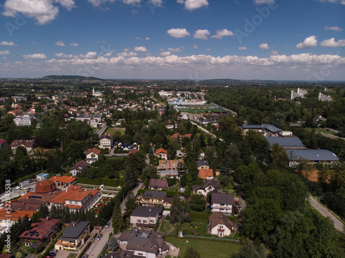 Ustroń latem z lotu ptaka/Ustron town aerial view in summer, Silesia, Poland