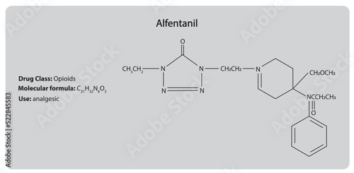 Alfentanil (opioid) . Chemical Structure. Drug class, molecular formula and use.