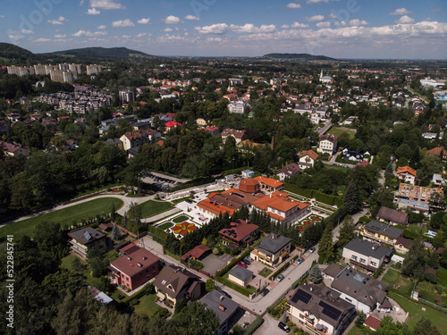 Ustroń latem z lotu ptaka/Ustron town aerial view in summer, Silesia, Poland