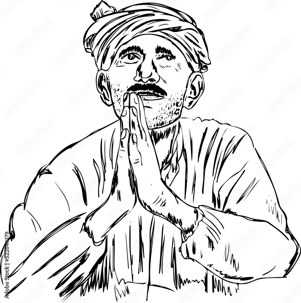 Indian Farmer stock image, Sketch drawing of Indian farmer praying for ...