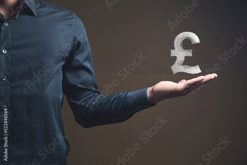 Pound sterling icon from web. Man holding in his hand