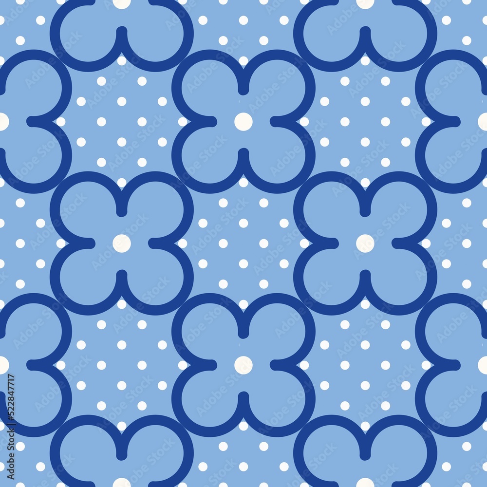 Blue white seamless background with flowers..Abstract, repeating regular pattern for print..Graphic design with regular shapes. Blue white seamless background with flowers..Abstract, repeating regular pattern for print..Graphic design with regular shapes.