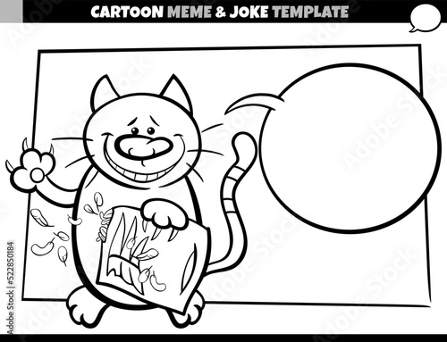 black and white cartoon meme template with naughty cat