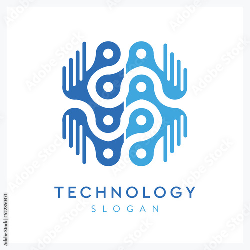 technology inspiration logo with molecular symbol for company