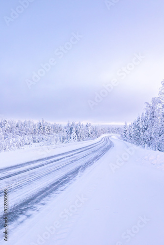 Winter road covered in ice and snow