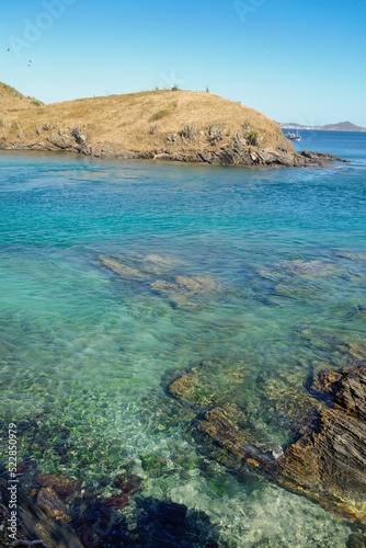 paradisiacal scenery on the coast of Cabo Frio, Brazil. Seascape on a clear summer day