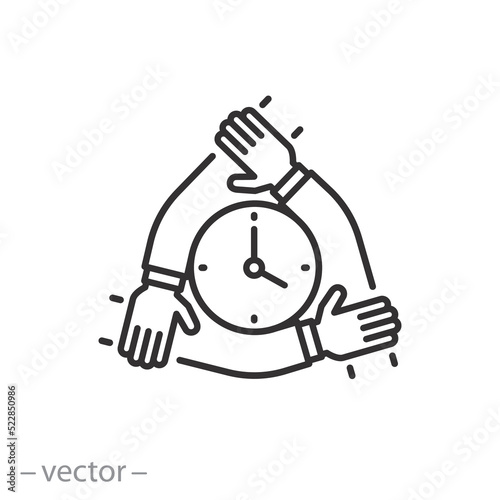 time to join an alliance icon, moment to unite the team, collaboration together company, thin line symbol on white background - editable stroke vector illustration