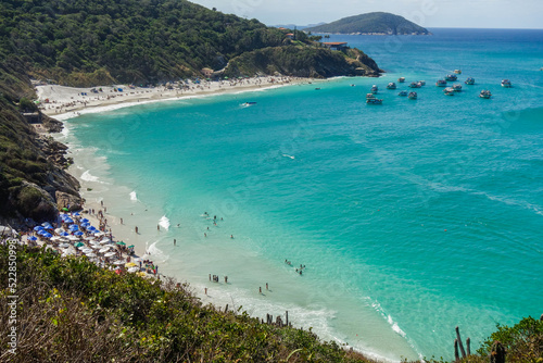 paradisiacal beaches of Atalaia in Arraial do Cabo, coast of Rio de Janeiro, Brazil. Aerial view