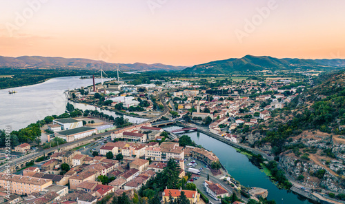 Panorama view of Le Pouzin from the air