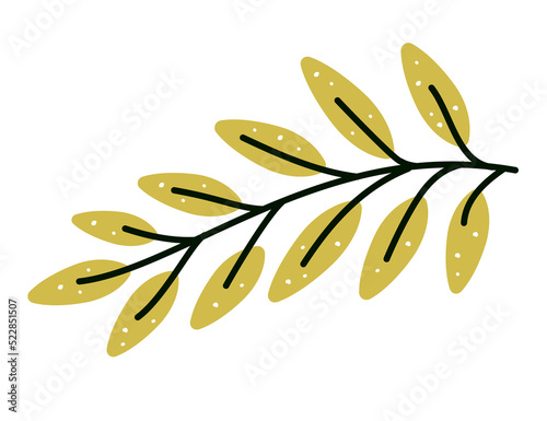Vector illustration with olive branch in cartoon style. Label for olive oil producers, packaging design for olives.