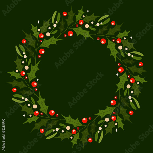 Vector ornament mistletoe, ilex wreath design element.