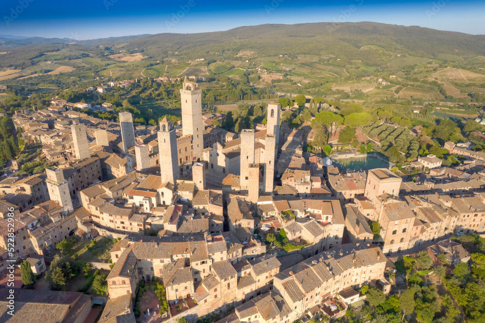 Aerial view of the town of San Gimignano Tuscany Italy