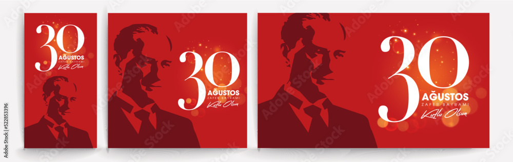30 Agustos Zafer Bayrami Kutlu Olsun. August 30 celebration of victory and the National Day in Turkey. Greeting card, banner template.
30 Agustos Zafer Bayrami Kutlu Olsun. August 30 celebration of victory and the National Day in Turkey. Greeting card, banner template.