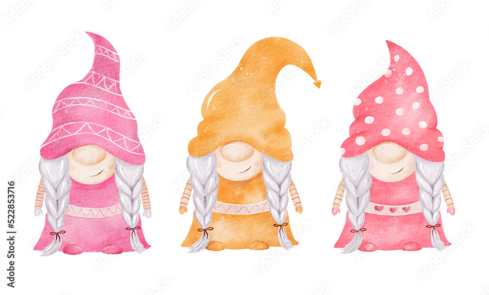 Pink and Yellow Watercolor Easter Gnome Clipart