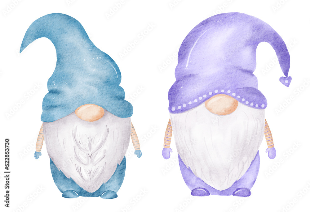 Blue and Purple Watercolor Easter Gnome Clipart