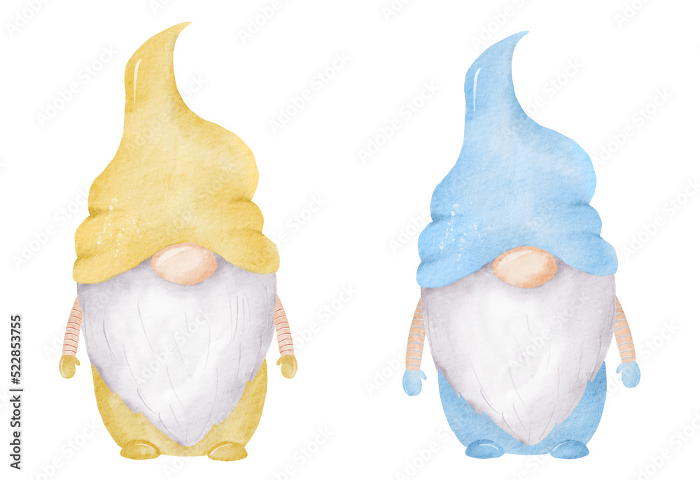 Yellow and Blue Watercolor Easter Gnome Clipart