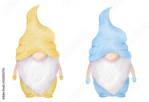 Obraz na płótnie Yellow and Blue Watercolor Easter Gnome Clipart w salonie