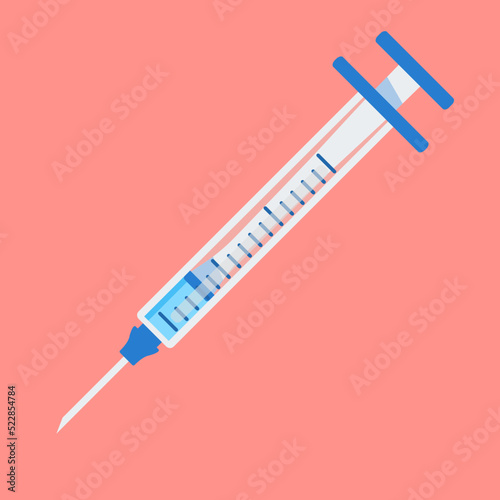 Medical syringe.Vaccine and vaccination immunization.Vector flat illustration. Isolated on white background.