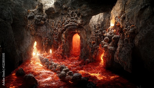 Fotografie, Tablou Raster illustration of beautiful cave in the rock