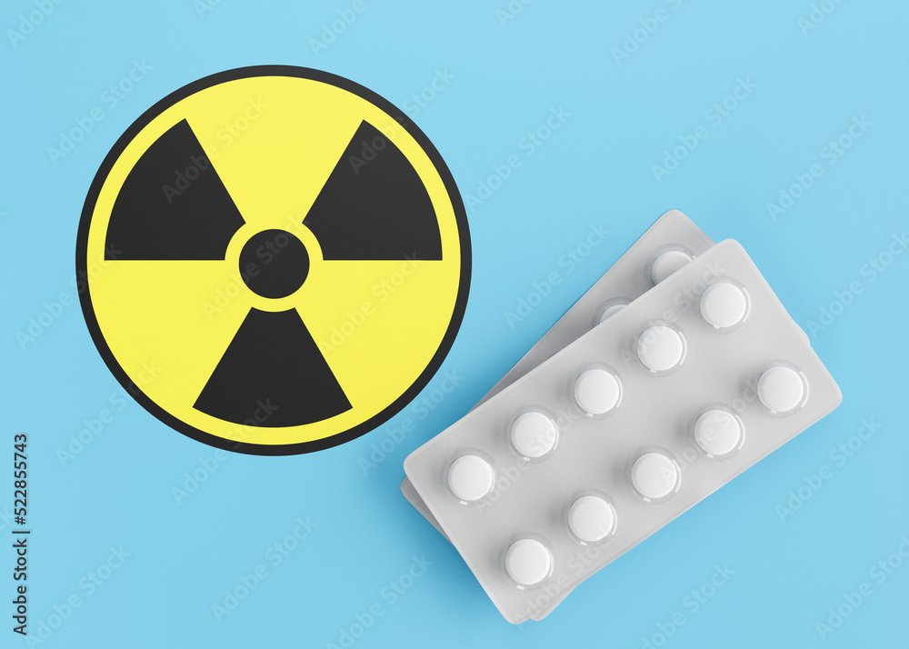 Anti-Radiation Pills, Iodine tablets, tablets for radiation protection.  Potassium iodine tablet protecting against the dangers of accidental  exposure to radioactivity. Nuclear threats. 3d rendering.  Stock-Illustration | Adobe Stock