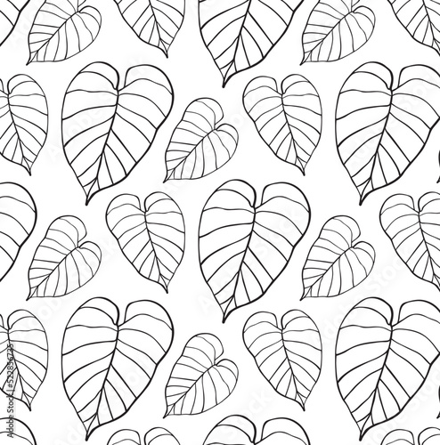 seamless pattern, of monstera, minimalistic black and white illustration. Elegant print of nature. Trendy. 