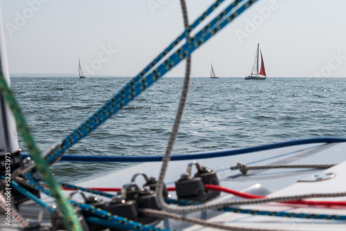 
Yacht equipment on the background of a sailing regatta