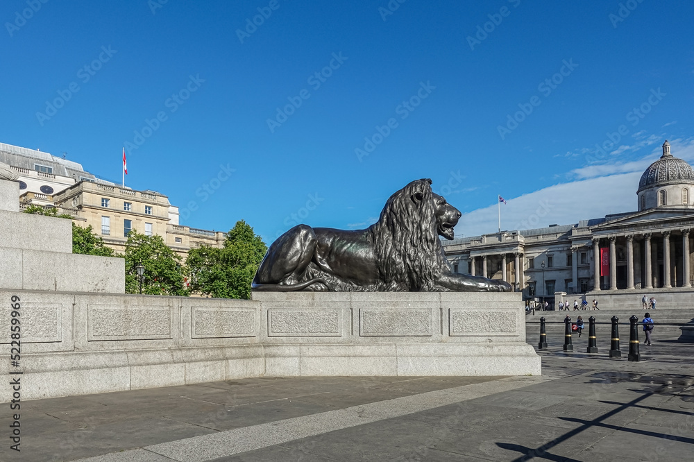 London, UK- July 4, 2022: Trafalgar Square. Full body closeup of 