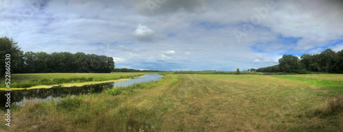 River and landscape. Oude Vaart Havelte. Panorama. Netherlands. Drente. Lakeweidenweg. Loosweg.