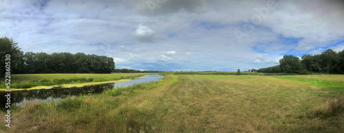 River and landscape. Oude Vaart Havelte. Panorama. Netherlands. Drente. Lakeweidenweg. Loosweg. photo