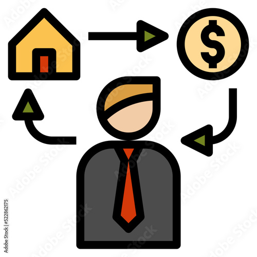 Investor profits money real estate house - filled outline icon